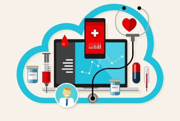 cloud medical health based record electronic internet system emr medication records software server storage pharmacy illustration vector preview