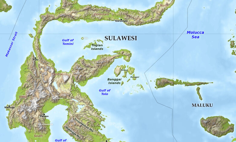 Blue Green Atlas - Free relief map of Indonesia - Sulawesi